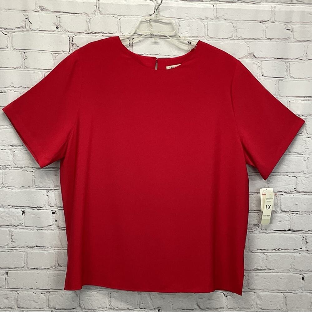 Notations Top Women's Plus Size 1X Red Business Casual Contemporary Boxy Classic